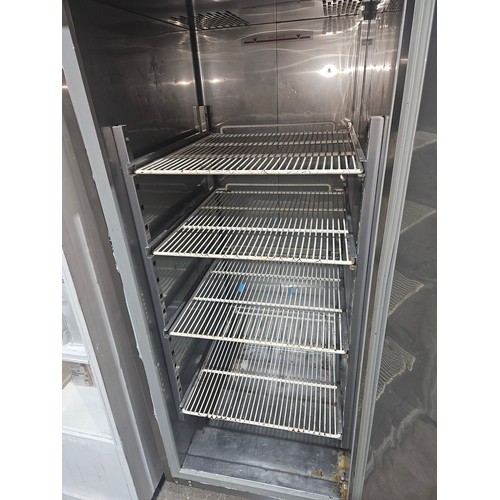 2142 - A commercial stainless steel fridge by Scan Frost no model visible, Tested Working - trade.