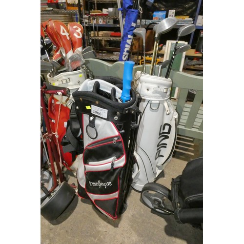 3066 - 1 x Ping golf club bag containing 7 x various clubs and 1 x MacGregor golf club bag containing 1 x g... 