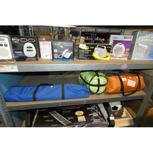 3120 - 1 x Urban Escape double sleeping bag, a 6 person dome tent and 1 x folding camping bed. Contents of ... 