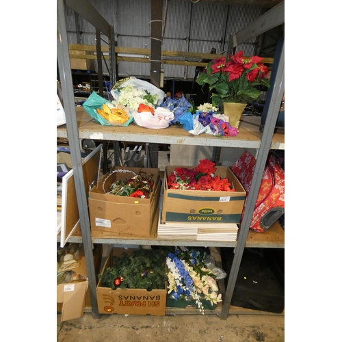 3127 - A quantity of various items including artificial flowers, Christmas ornaments and DVDs. Contents of ... 