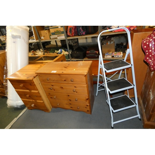 3159 - 1 x Pine chest of four drawers approx 70 x 34 x 74cm high and 1 x Pine bedside cabinet