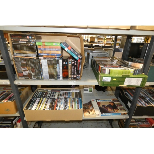 3322 - A quantity of various DVDs, box sets, CDs etc. Contents of 2 shelves