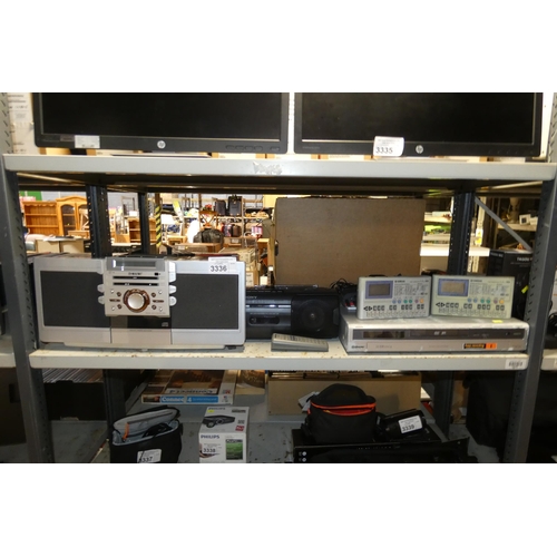 3336 - A quantity of various electronic related items including a Sony portable radio & radio, CD player, 2... 