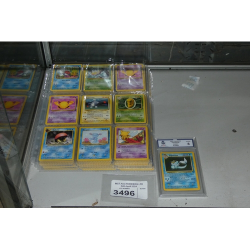 3496 - A graded jungle Pokémon trading card, Vaporeon grade 8 & A collection of various 1996-1999 common Po... 