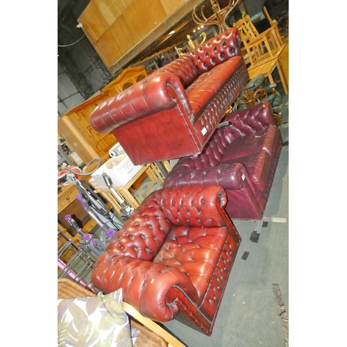 3186 - A Chesterfield style deep burgundy upholstered button back sofa approx 190cm wide and 1 x matching a... 