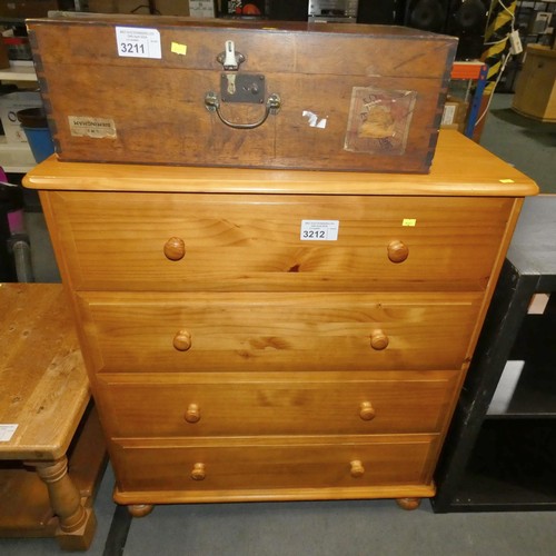 3212 - A Pine chest of 4 drawers approx 85 x 39 x 93cm high