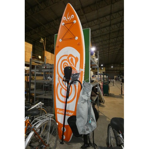 3113 - 1 x Funwater inflatable paddle board approx 3m / 9ft 10inch long supplied with a paddle, fins, carry... 