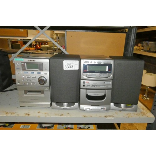 3333 - A Sony stereo system and a Matsui stereo system, one set of speakers - trade