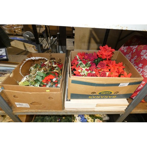 3127 - A quantity of various items including artificial flowers, Christmas ornaments and DVDs. Contents of ... 