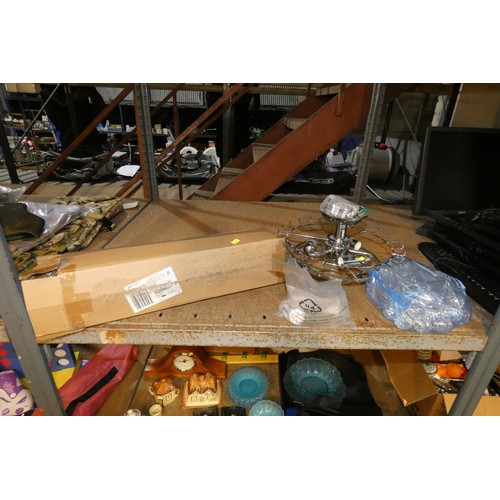 3131 - A quantity of various items including a camping gas stove, a non slip ice mat, a mantle clock, crock... 