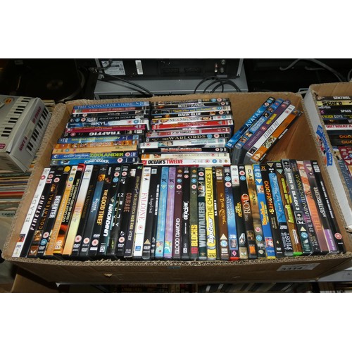 3314 - A large quantity of various DVDs and a quantity of records, contents of 5 boxes, 3 shelves