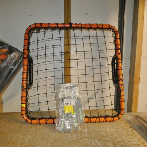 3542 - A football flick hand held rebounder and goalie gloves