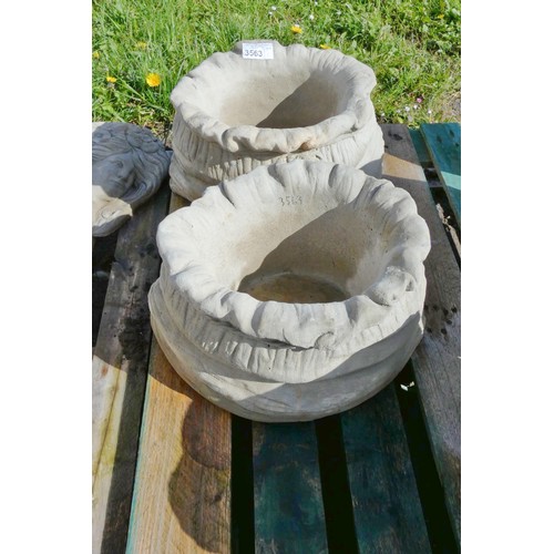 3563 - 2 x large concrete sack style planters