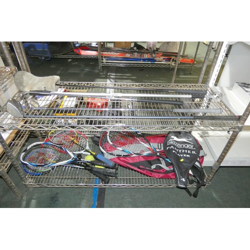 3616 - A quantity of various sport related items including golf clubs, rackets etc