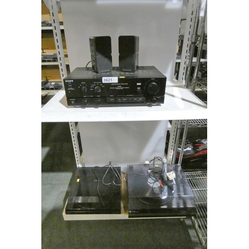 3621 - A Sony integrated amplifier, 2 small speakers and 2 x turntables, Dual & Pioneer - trade