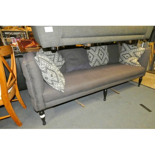 3196 - 1 x brown upholstered sofa approx 210cm wide and 6 x scatter cushions