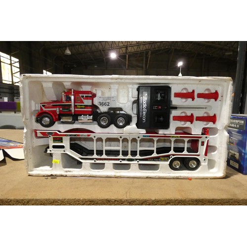 3662 - 1 x Shinsei Radio Elecon radio control Peterbilt truck and auto-carrier trailer  with 1 x handheld t... 