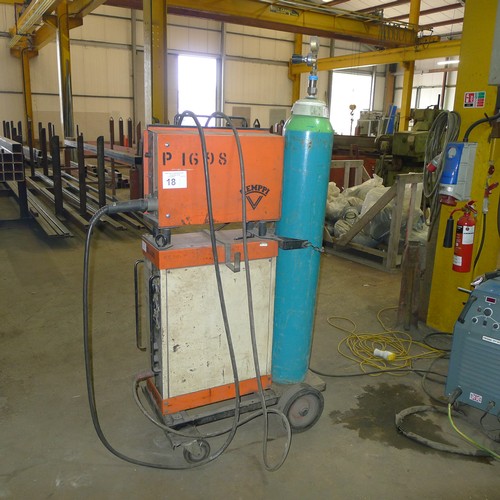 18 - A Kemppi RA400 MIG welder 3ph with a Kemppi Lisa 15 wire feed unit, leads, a MIG torch and gas gauge... 