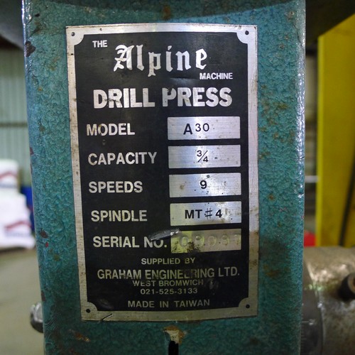 21 - An Alpine floor standing pillar drill model A30, capacity 3/4 inch, 9 speed, MT4 spindle, 3ph suppli... 