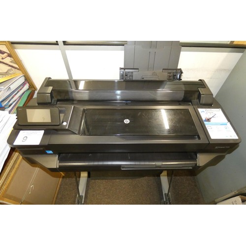 9 - 1 x Hewlett Packard Designjet T520 wide format colour plan printer mounted on a wheeled stand, 240v ... 