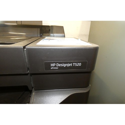 9 - 1 x Hewlett Packard Designjet T520 wide format colour plan printer mounted on a wheeled stand, 240v ... 