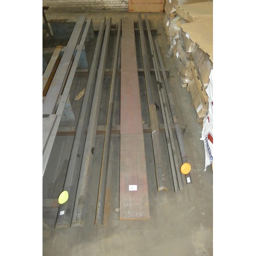 29 - A quantity of various stock steel comprising plate 350mm wide /10mm thick, angle iron and handrail. ... 