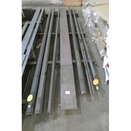 29 - A quantity of various stock steel comprising plate 350mm wide /10mm thick, angle iron and handrail. ... 