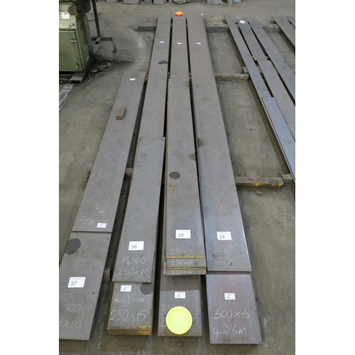 35 - A quantity of stock steel plate 250mm wide / 6mm thick. Contents of 1 stack and lengths vary up to 6... 