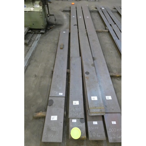 36 - A quantity of stock steel plate 250mm wide / 15mm thick. Contents of 1 stack and lengths vary up to ... 