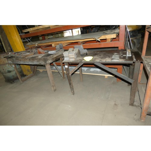 38 - 2 x work benches comprising 1 with wooden top approx 152 x 69cm and 1 with metal top approx 121 x 68... 