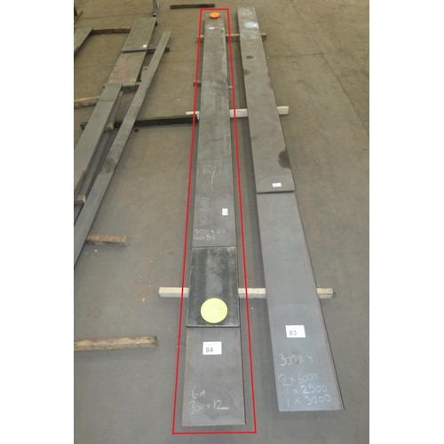 84 - A quantity of stock steel plate 300mm wide / 12mm thick. Contents of 1 stack and lengths vary up to ... 