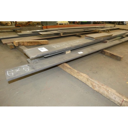 85 - A quantity of various stock steel plate includes 120, 180 and 350mm wide, thicknesses and lengths va... 