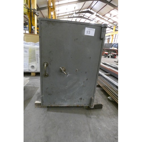 93 - A grey painted metal safe supplied with 2 x keys approx 66 x 62 x 97cm high