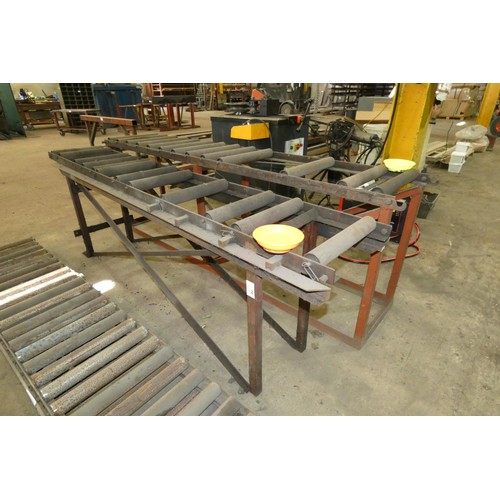 94 - 2 x roller conveyor units with legs each approx 240cm long