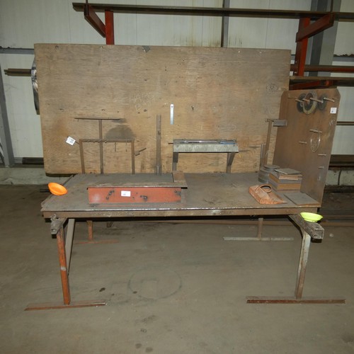 96 - A metal topped trestle work bench approx 200 x 95cm