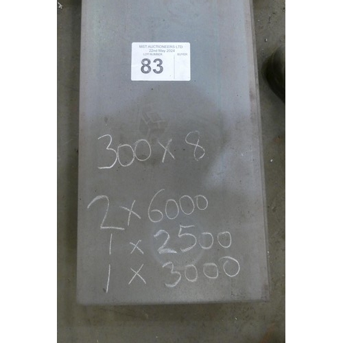 83 - 4 x lengths of stock steel plate 300mm wide / 8mm thick. Contents of 1 stack and lengths vary up to ... 