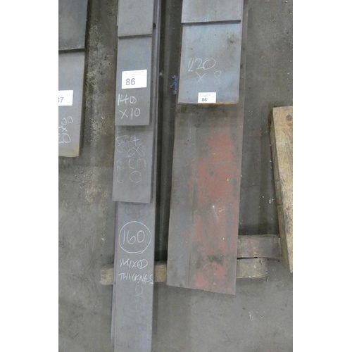 86 - A quantity of various stock steel plate includes 140, 160 and 220mm wide. Contents of 2 stacks - thi... 