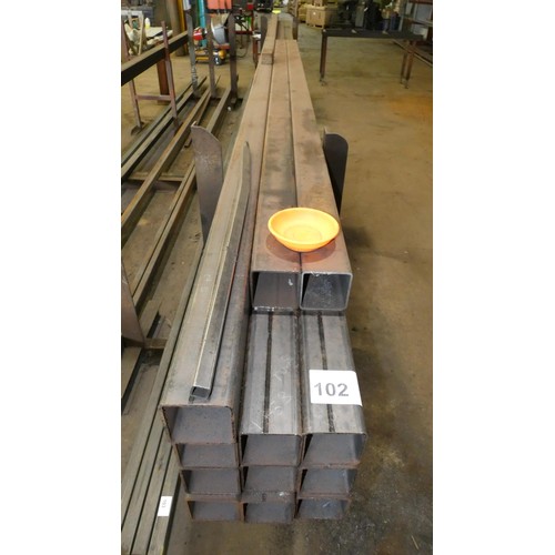 102 - 12 x lengths of stock steel 100 x 100mm box section (4mm wall thickness) comprising 10 x 7.5m long l... 