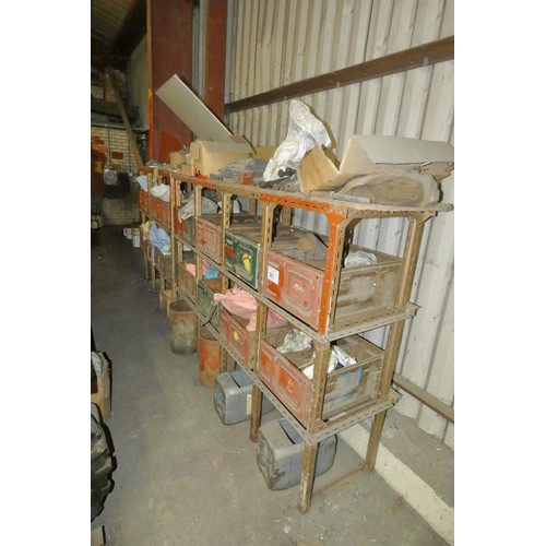 90 - 2 x metal multi bay shelf units containing a quantity of various items including nuts, bolts, fixing... 