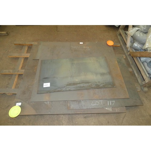 117 - 1 pallet containing a quantity of various stock steel plate off cuts, 8 and 10mm thick. Sizes vary u... 