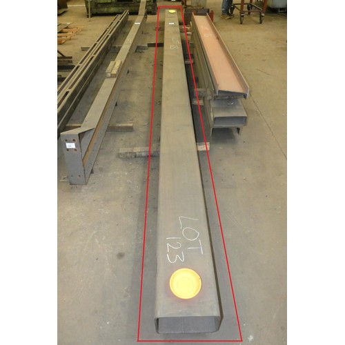 123 - 1 x length of steel 300 x 200mm rectangular box section, 10mm wall thickness, approx 7.2m long