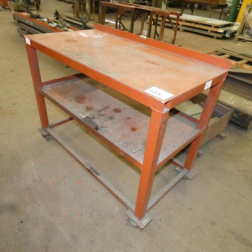 135 - 1 x wheeled metal trolley / work table approx 120 x 60 x 93cm high