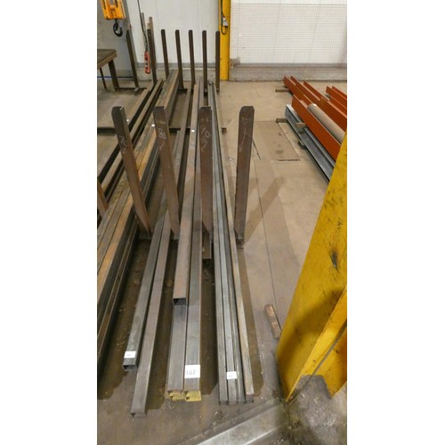 107 - A quantity of various stock steel square box section including 90 x 90mm (3.6mm wall) and 50 x 50mm ... 