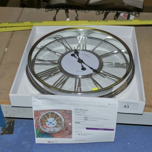 43 - 1 x Ethler wall clock diameter approx 45cm RRP £49