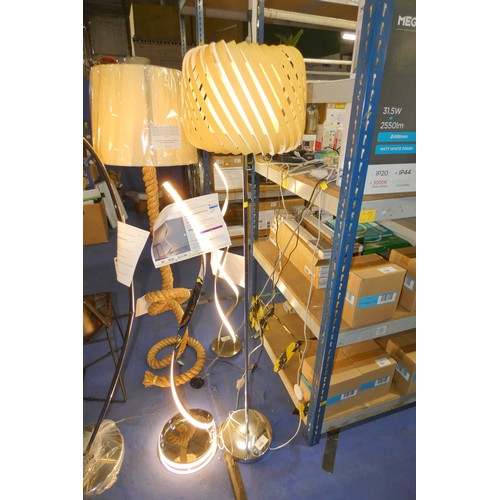 149 - 1 x floor lamp with a ochre ribbon pendant shade