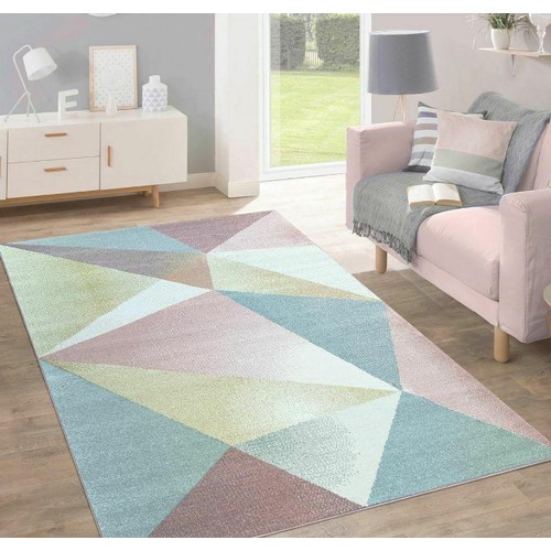 262 - 1 x Trendy Design pastel coloured geometric design rug approx 120 x 170cm