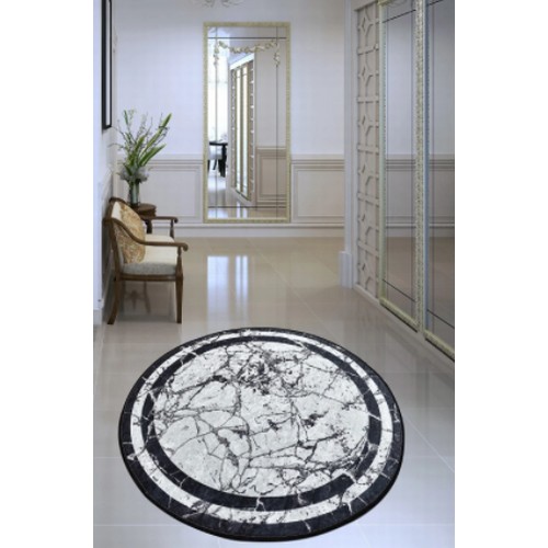 267 - 2 x rugs comprising 1 x Flatweave abstract round rug diameter approx 3ft 3 inch and 1 x Palermo soli... 