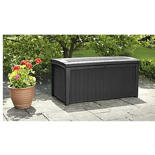 329 - 1 x Keter Borneo graphite 416L flat garden storage box RRP £120