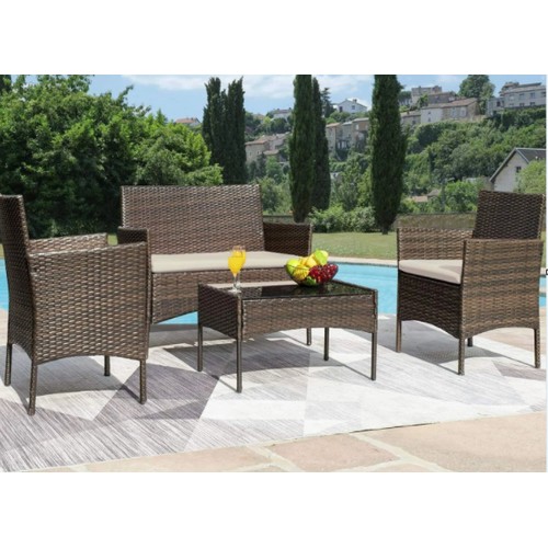 372 - A Dakota Fields Lavedan synthetic rattan 4-person sofa set with cushions comprising a two person sof... 