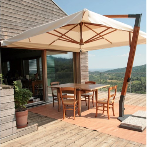 374 - A Bellefonte 4m x 3m rectangular cantilever parasol RRP £1799. Please note WINDER IS MISSING and no ... 